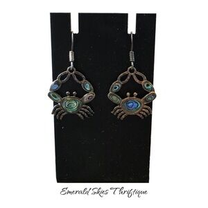 Vintage sterling silver mother of pearl crab dangle beach earrings  free ship